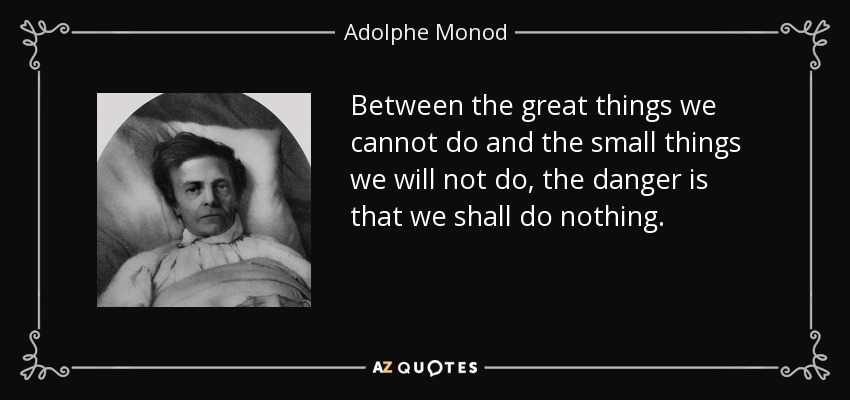 Between the great things we cannot do and the small things we will not do, the danger is that we shall do nothing. - Adolphe Monod