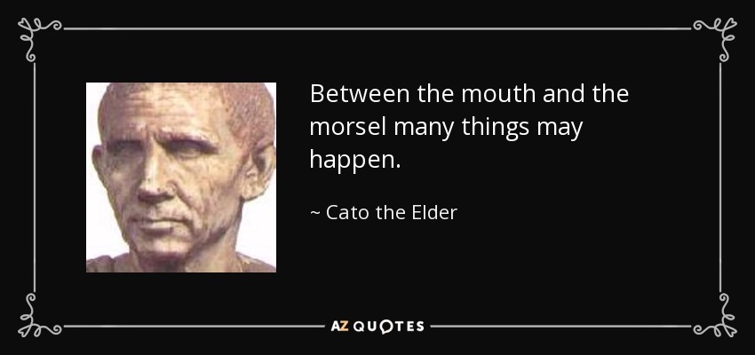Between the mouth and the morsel many things may happen. - Cato the Elder