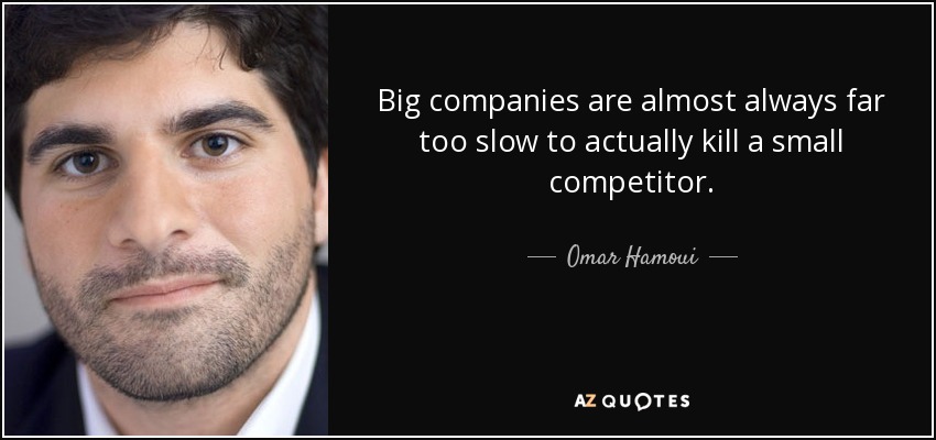 Big companies are almost always far too slow to actually kill a small competitor. - Omar Hamoui