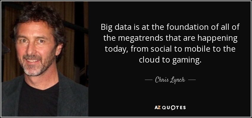 Big data is at the foundation of all of the megatrends that are happening today, from social to mobile to the cloud to gaming. - Chris Lynch