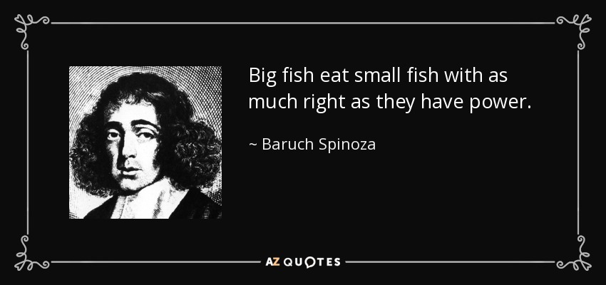 Big fish eat small fish with as much right as they have power. - Baruch Spinoza