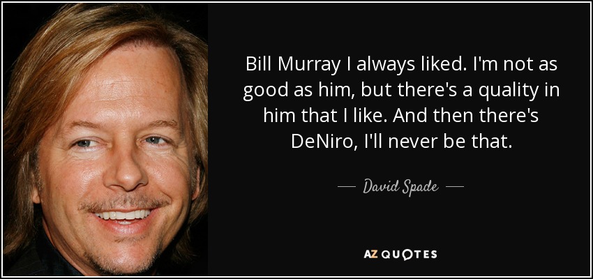 Bill Murray I always liked. I'm not as good as him, but there's a quality in him that I like. And then there's DeNiro, I'll never be that. - David Spade