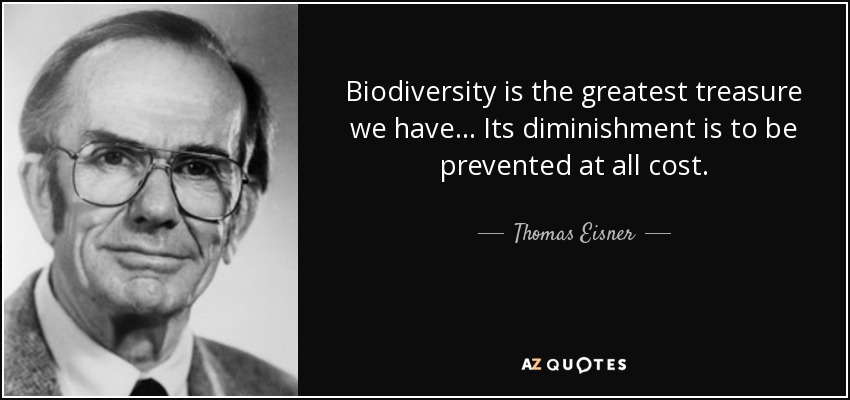 Biodiversity is the greatest treasure we have... Its diminishment is to be prevented at all cost. - Thomas Eisner