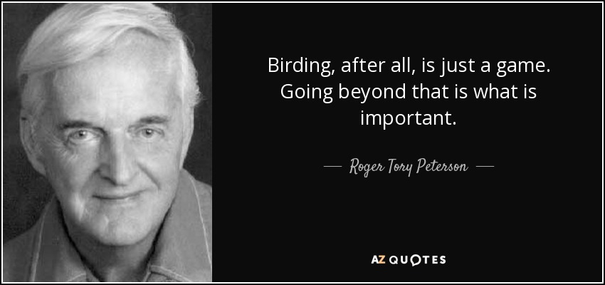 Birding, after all, is just a game. Going beyond that is what is important. - Roger Tory Peterson