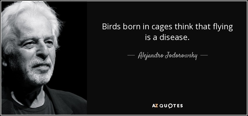 Birds born in cages think that flying is a disease. - Alejandro Jodorowsky