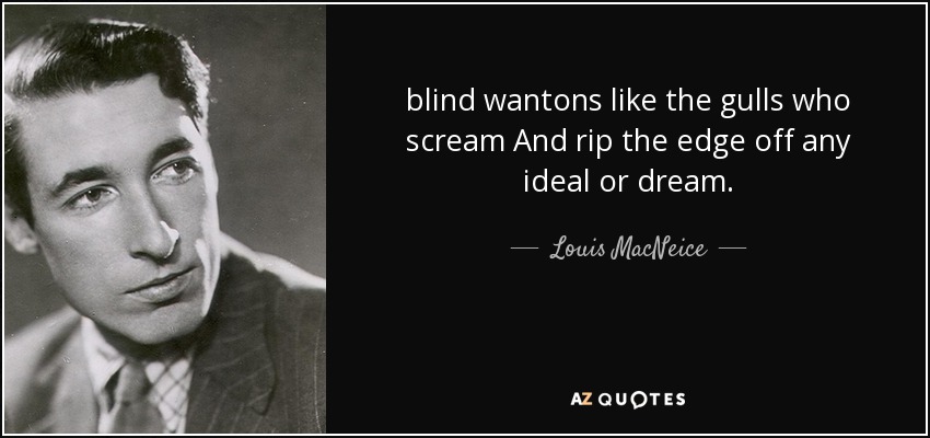 blind wantons like the gulls who scream And rip the edge off any ideal or dream. - Louis MacNeice