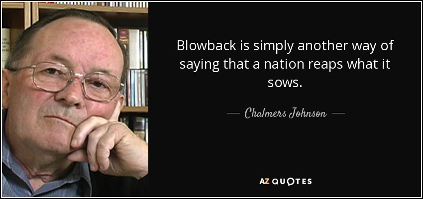 Blowback is simply another way of saying that a nation reaps what it sows. - Chalmers Johnson