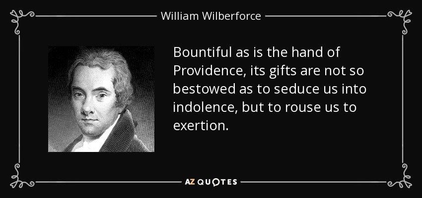 Bountiful as is the hand of Providence, its gifts are not so bestowed as to seduce us into indolence, but to rouse us to exertion. - William Wilberforce