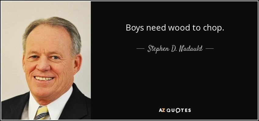 Boys need wood to chop. - Stephen D. Nadauld