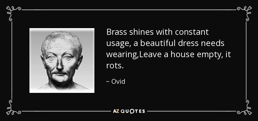 Brass shines with constant usage, a beautiful dress needs wearing,Leave a house empty, it rots. - Ovid