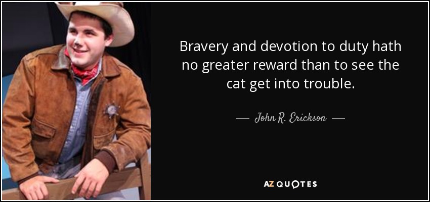 Bravery and devotion to duty hath no greater reward than to see the cat get into trouble. - John R. Erickson