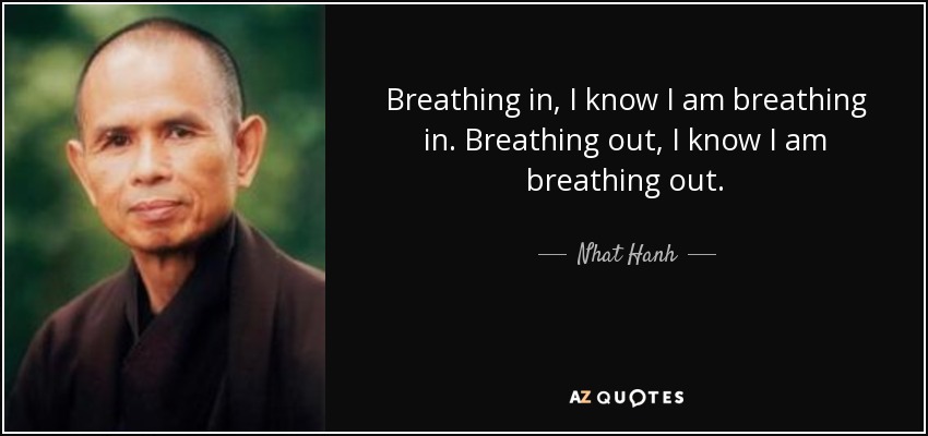 Breathing in, I know I am breathing in. Breathing out, I know I am breathing out. - Nhat Hanh