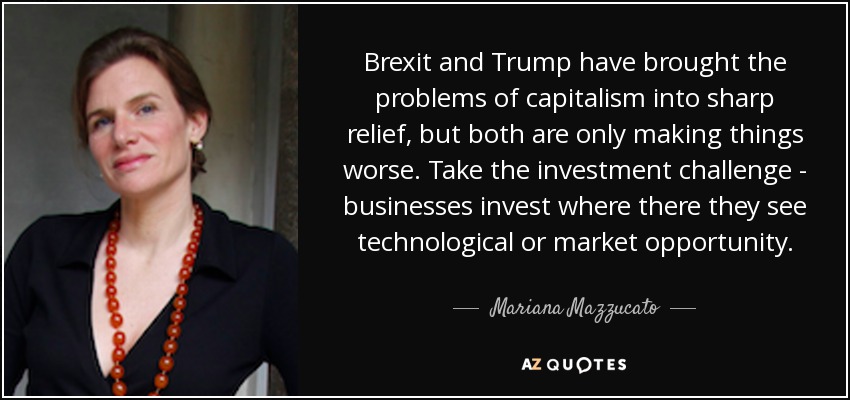 Brexit and Trump have brought the problems of capitalism into sharp relief, but both are only making things worse. Take the investment challenge - businesses invest where there they see technological or market opportunity. - Mariana Mazzucato