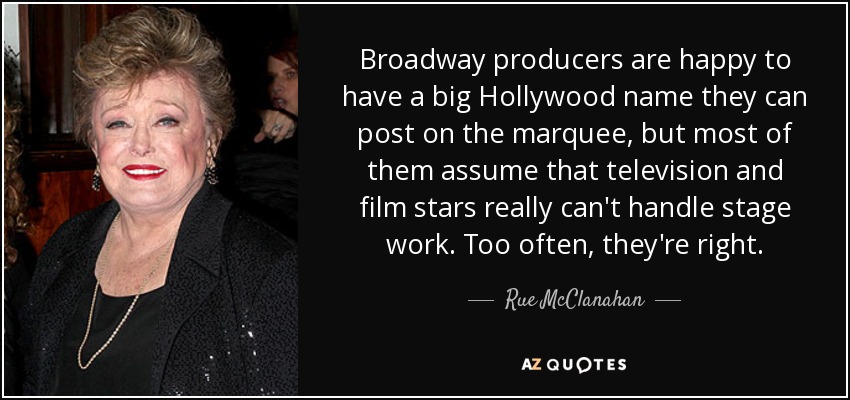 Broadway producers are happy to have a big Hollywood name they can post on the marquee, but most of them assume that television and film stars really can't handle stage work. Too often, they're right. - Rue McClanahan