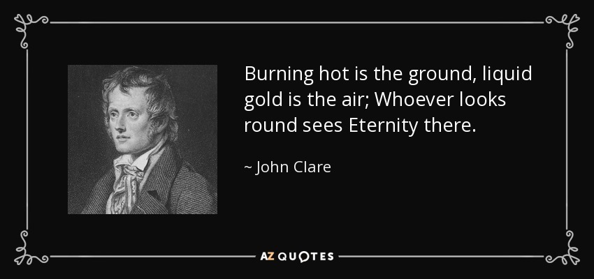 Burning hot is the ground, liquid gold is the air; Whoever looks round sees Eternity there. - John Clare