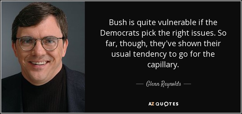 Bush is quite vulnerable if the Democrats pick the right issues. So far, though, they've shown their usual tendency to go for the capillary. - Glenn Reynolds