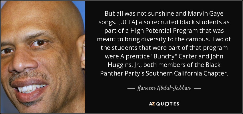 But all was not sunshine and Marvin Gaye songs. [UCLA] also recruited black students as part of a High Potential Program that was meant to bring diversity to the campus. Two of the students that were part of that program were Alprentice 