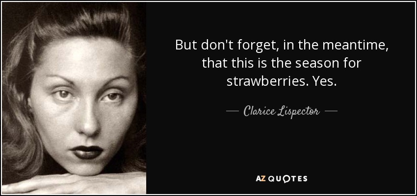 But don't forget, in the meantime, that this is the season for strawberries. Yes. - Clarice Lispector