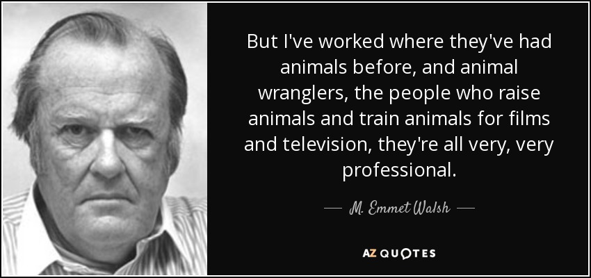 But I've worked where they've had animals before, and animal wranglers, the people who raise animals and train animals for films and television, they're all very, very professional. - M. Emmet Walsh