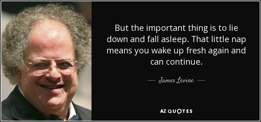 But the important thing is to lie down and fall asleep. That little nap means you wake up fresh again and can continue. - James Levine