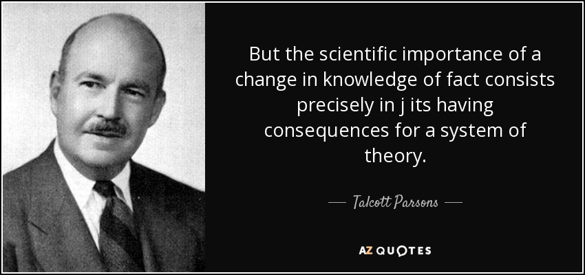 But the scientific importance of a change in knowledge of fact consists precisely in j its having consequences for a system of theory. - Talcott Parsons