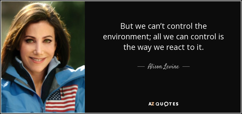 But we can’t control the environment; all we can control is the way we react to it. - Alison Levine