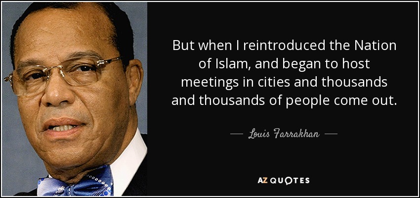 But when I reintroduced the Nation of Islam, and began to host meetings in cities and thousands and thousands of people come out. - Louis Farrakhan