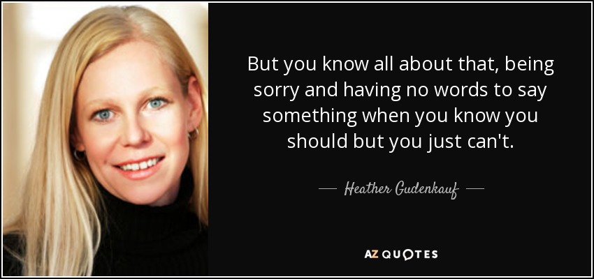But you know all about that, being sorry and having no words to say something when you know you should but you just can't. - Heather Gudenkauf