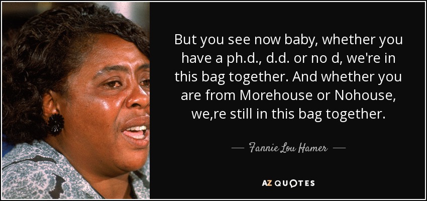 Fannie Lou Hamer quote: But you see now baby, whether you have a ph.d...