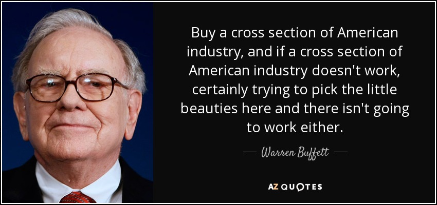 Buy a cross section of American industry, and if a cross section of American industry doesn't work, certainly trying to pick the little beauties here and there isn't going to work either. - Warren Buffett