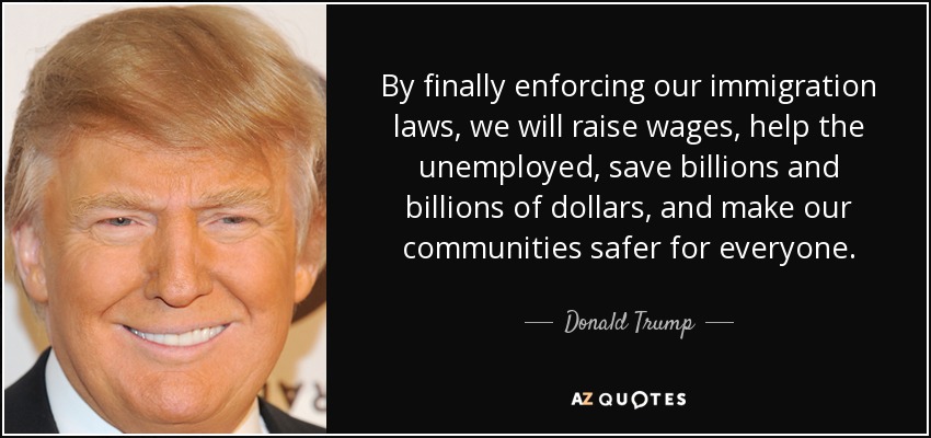 By finally enforcing our immigration laws, we will raise wages, help the unemployed, save billions and billions of dollars, and make our communities safer for everyone. - Donald Trump