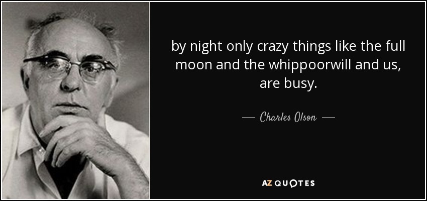 by night only crazy things like the full moon and the whippoorwill and us, are busy. - Charles Olson