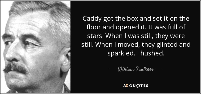 Caddy got the box and set it on the floor and opened it. It was full of stars. When I was still, they were still. When I moved, they glinted and sparkled. I hushed. - William Faulkner