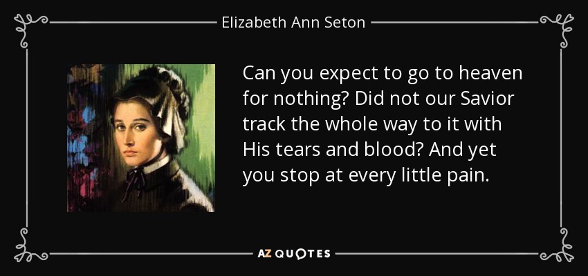 Can you expect to go to heaven for nothing? Did not our Savior track the whole way to it with His tears and blood? And yet you stop at every little pain. - Elizabeth Ann Seton