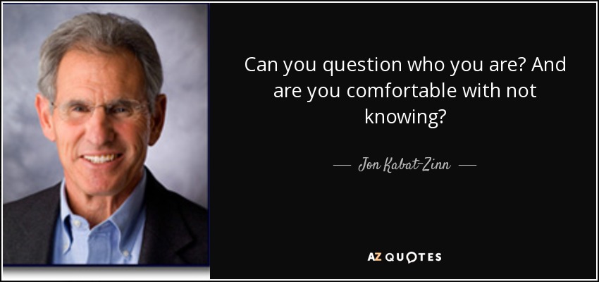 Can you question who you are? And are you comfortable with not knowing? - Jon Kabat-Zinn
