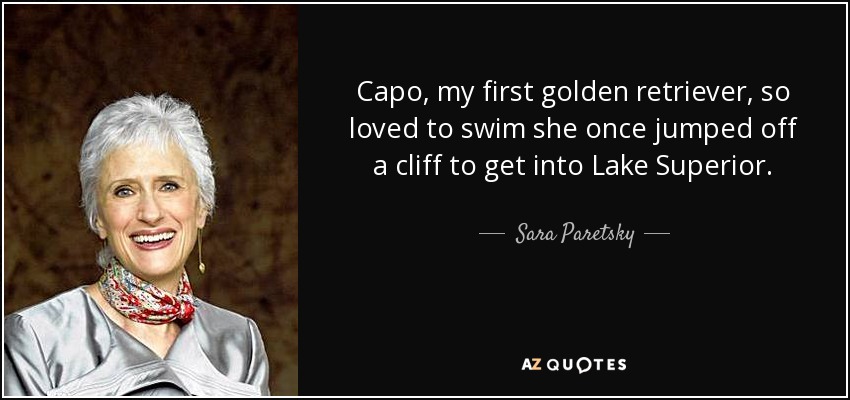 Capo, my first golden retriever, so loved to swim she once jumped off a cliff to get into Lake Superior. - Sara Paretsky