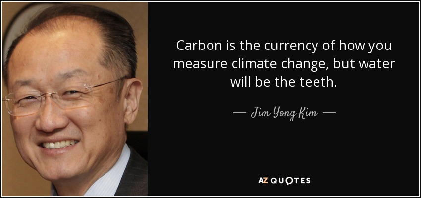 Carbon is the currency of how you measure climate change, but water will be the teeth. - Jim Yong Kim