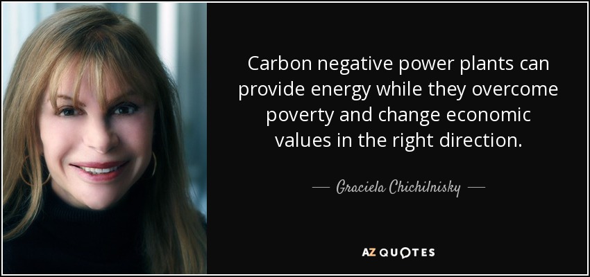 Carbon negative power plants can provide energy while they overcome poverty and change economic values in the right direction. - Graciela Chichilnisky
