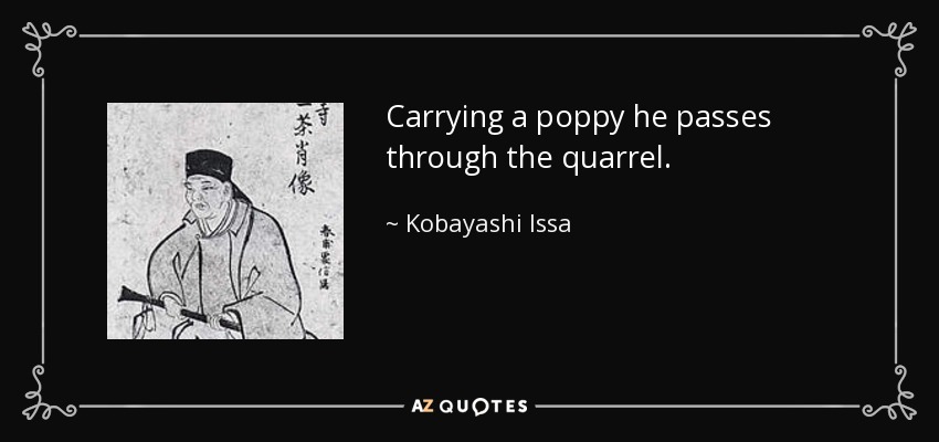 Carrying a poppy he passes through the quarrel. - Kobayashi Issa