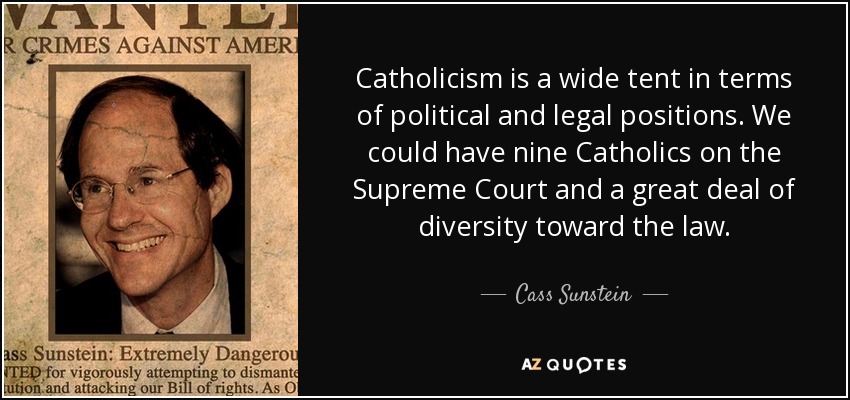 Catholicism is a wide tent in terms of political and legal positions. We could have nine Catholics on the Supreme Court and a great deal of diversity toward the law. - Cass Sunstein