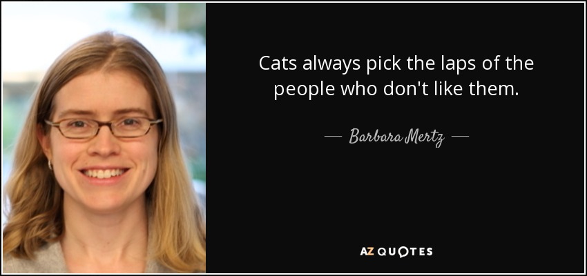 Cats always pick the laps of the people who don't like them. - Barbara Mertz