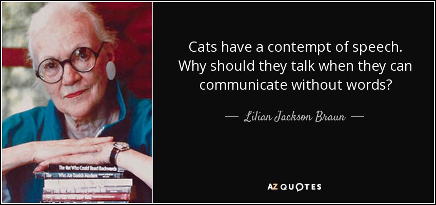 Cats have a contempt of speech. Why should they talk when they can communicate without words? - Lilian Jackson Braun