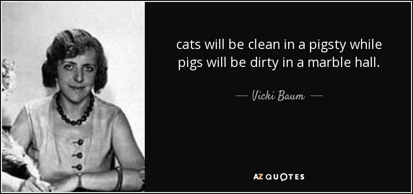 cats will be clean in a pigsty while pigs will be dirty in a marble hall. - Vicki Baum