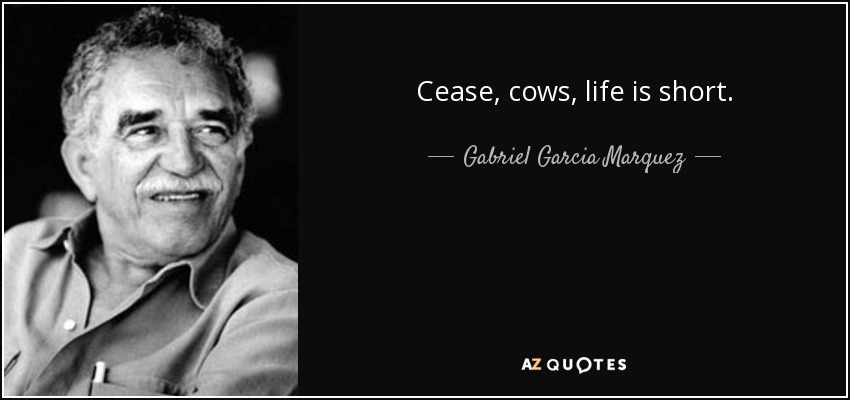 Cease, cows, life is short. - Gabriel Garcia Marquez