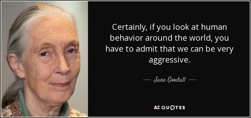 Certainly, if you look at human behavior around the world, you have to admit that we can be very aggressive. - Jane Goodall