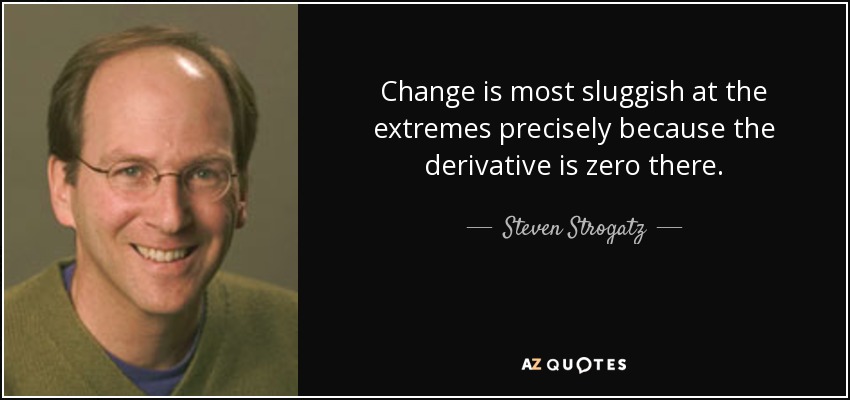 Change is most sluggish at the extremes precisely because the derivative is zero there. - Steven Strogatz