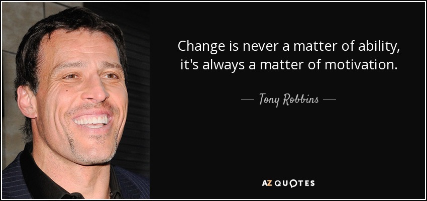 Change is never a matter of ability, it's always a matter of motivation. - Tony Robbins