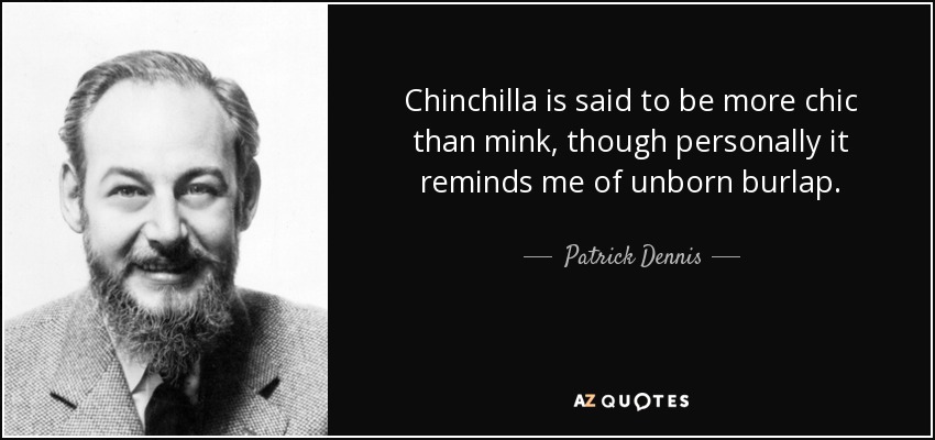 Chinchilla is said to be more chic than mink, though personally it reminds me of unborn burlap. - Patrick Dennis