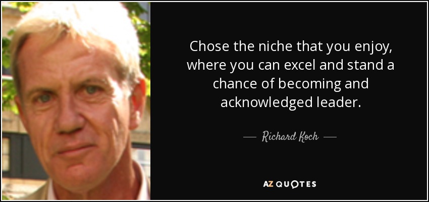 Chose the niche that you enjoy, where you can excel and stand a chance of becoming and acknowledged leader. - Richard Koch