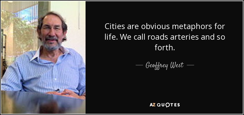 Cities are obvious metaphors for life. We call roads arteries and so forth. - Geoffrey West